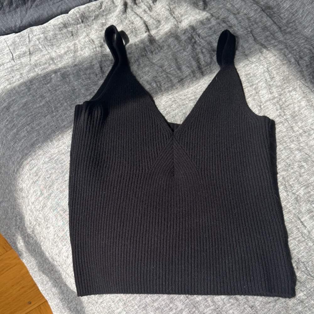 J. Crew Ribbed Black Cashmere V-Neck Tank Top